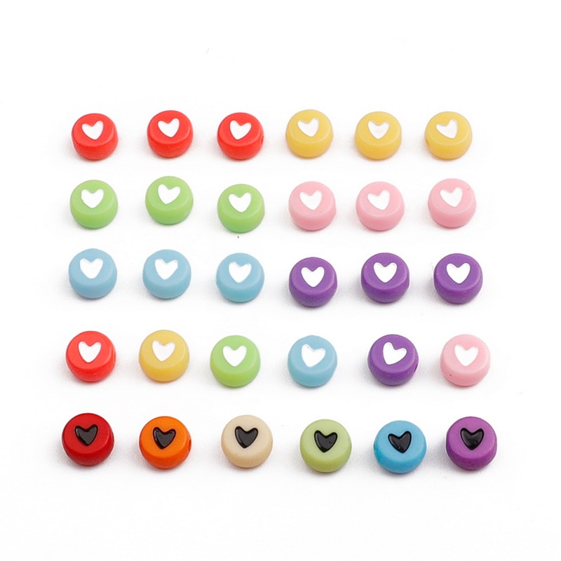 100Pcs 4x7mm Mix Color Flat Round Acrylic Heart Beads for Jewelry Making Kid Diy Material Bracelet Necklace Accessories