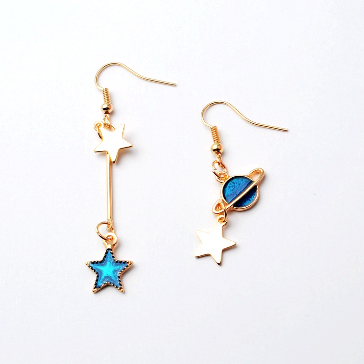 Biru lima menunjuk bintang asimetris anting-anting perempuan Korea temperamen kepribadian XINGX anti