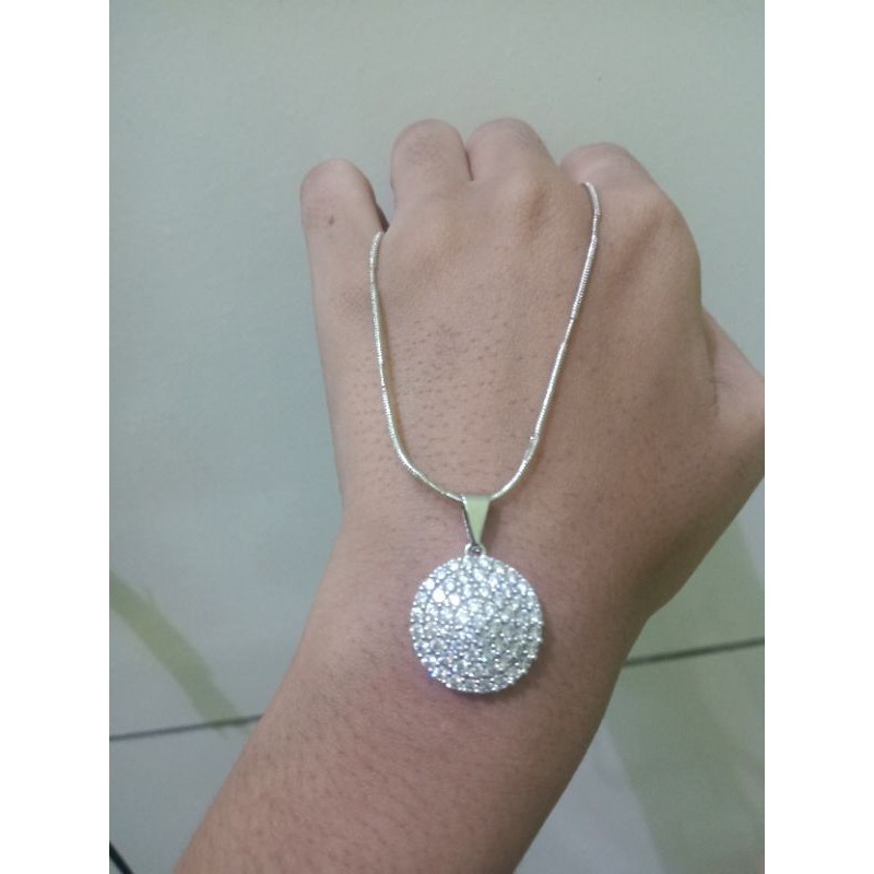 kalung set liontin silver mewah perhiasan wanita titanium