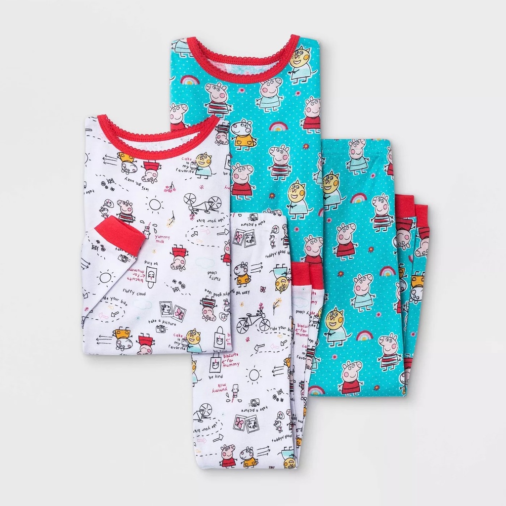 Baju Tidur Anak Perempuan Toddler Girls 4pc Peppa Pig Snug Fit PJ Set
