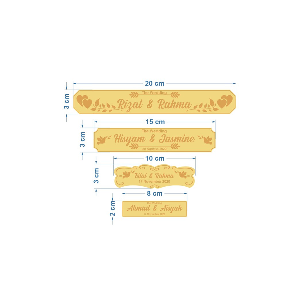 DEKORASI MAHAR AKRILIK EMAS/PERAK GRAFIR DAN LASER CUT CUSTOM NAMA/INISIAL/TEXT