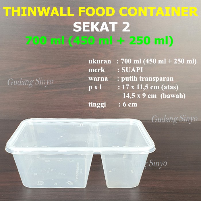 Thinwall Food Container 700 ml Sekat 2 / Thinwall Suapi 700ml Sekat 2