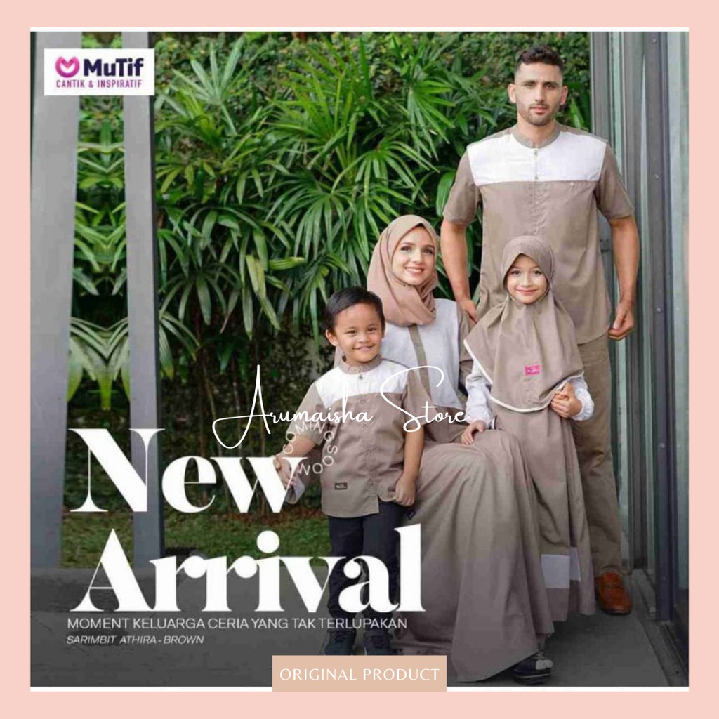 MUTIF Sarimbit Couple Athira Arvin Brown Gamis Koko Baju Keluarga Lebaran Terbaru Seragam