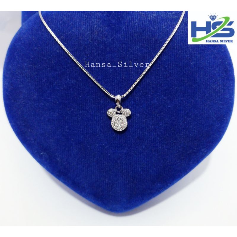 Kalung Perak Asli Silver 925 Lapis Emas Putih Model Italy Liontin Mickey Mouse - Kalung Wanita Anti Karat