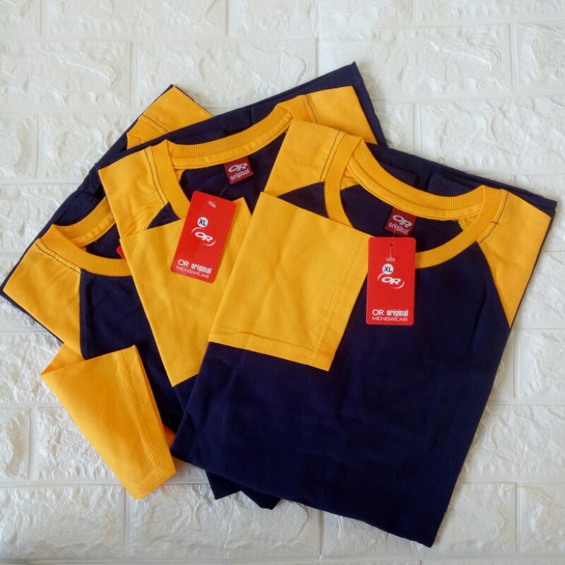 kaos polos raglan panjang DONGKER/NAVY-KUNING uk M L XL XXL dewasa