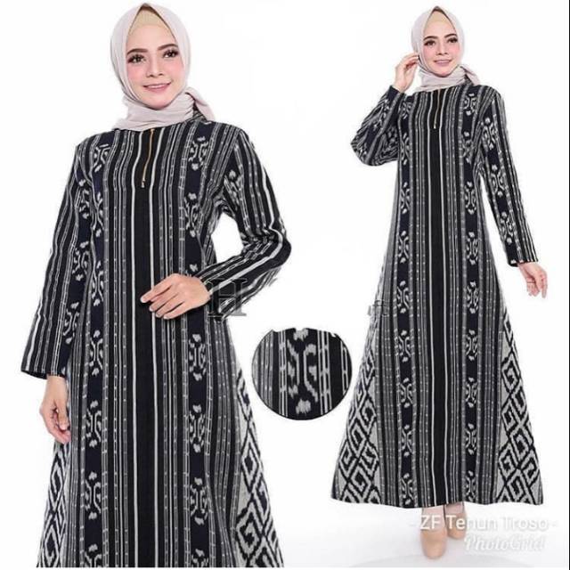 Gamis tenun motif toraja black white premium
