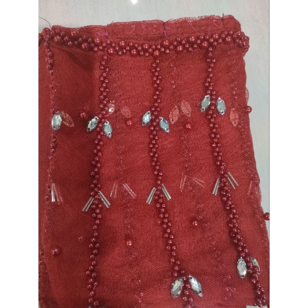 (NEW)slayer pengantin diamon/kerudung akad-Merah cabe
