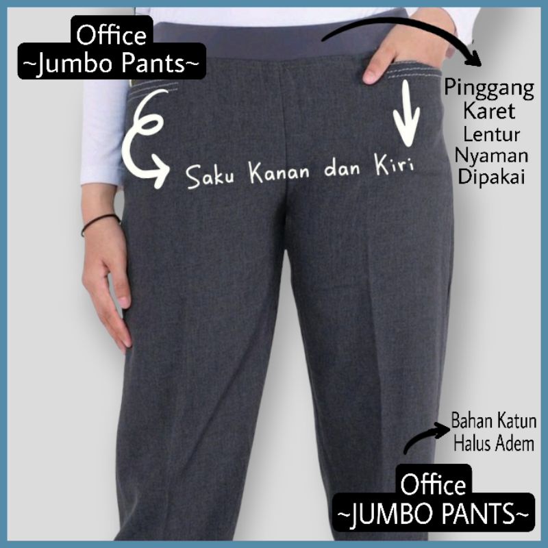 Celana Kerja Wanita Kantor Pinggang Karet Highwaist Jumbo Big Size