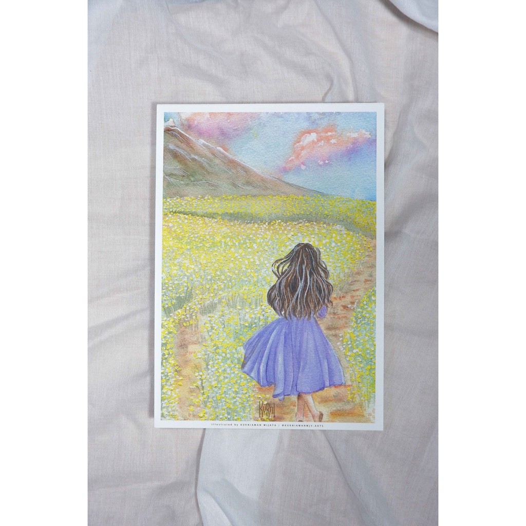 

THE GIRL IN FLOWER FIELD ART PRINT | A5 PRINT LUKISAN CAT AIR