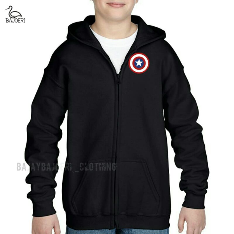 Jaket captain amerika marvel avengers zipper hoodie anak original design premium bahan 100% katun