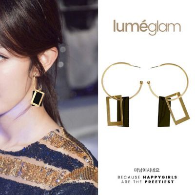 Anting Hoops Geometric Gold Black