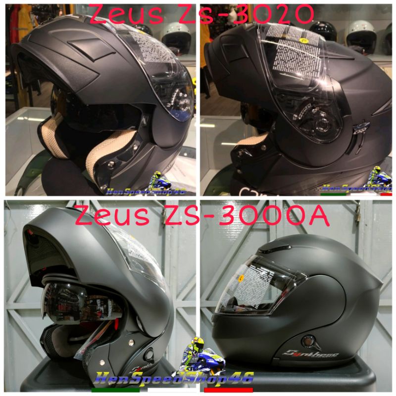 HELM ZEUS ZS3020 ZS3000A  ZS 3020 SOLID MODULAR Zeus modular BLACK DOFF  Zeus full face