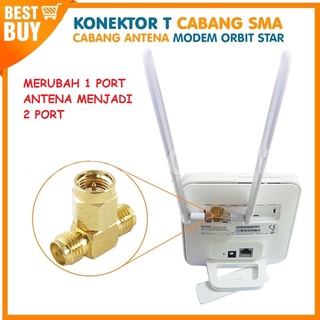 Mocute - Konektor Antena Modem adapter T SMA MALE ke Dua SMA FEMALE Gold