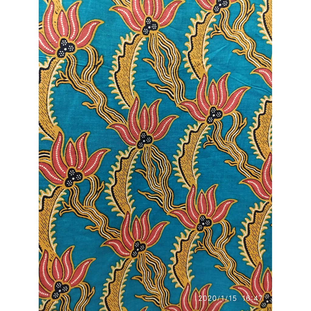 Kain Batik Katun Batu Raden 5858  VAR7 Rumput Teal Kunyit