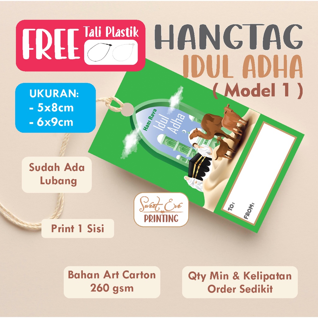 

HANG TAG IDUL ADHA LEBARAN HAJI UNTUK PARCEL HAMPERS KADO BOX (FREE tali plastik loop Pin) MODEL 1 Ukuran 5x8cm & 6x9cm
