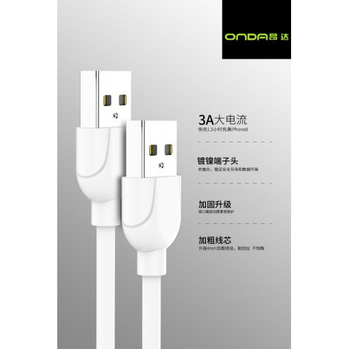 AL-28 ONDA Iphone Kabel Data USB Lighting Fast Charging 3.0A 120cm Quality Trusted Bahan Tebal