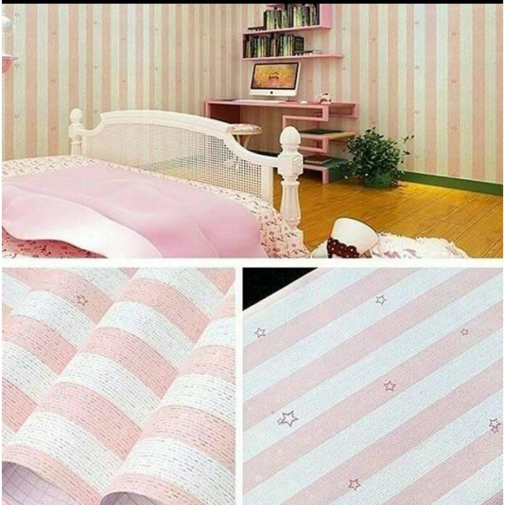 WALLPAPER STIKER DINDING.CORAK SALUR BINTANG PINK