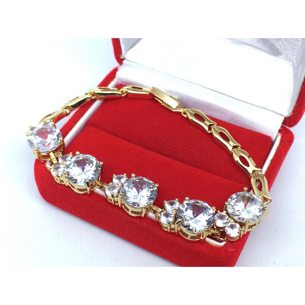 Gelang Rantai Lapis Emas 18k Batu Berlian Imitasi Besar Mewah - BB053