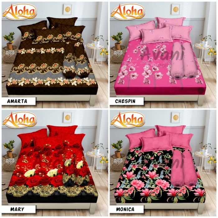 Sprei Sprei Aloha Lady Rose Sprai Aloha Ukuran 180x200 KING - RANDOM MOTIF(W1J5) Sprei Set Sprei Aes