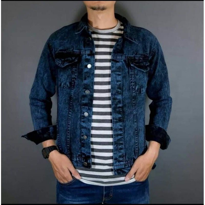 Jaket jeans pria denim distro premium biru