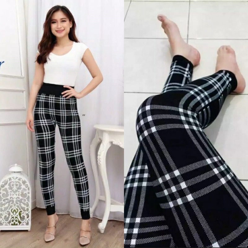 CELANA LEGGING WANITA MOTIF KOTAK IMPORT