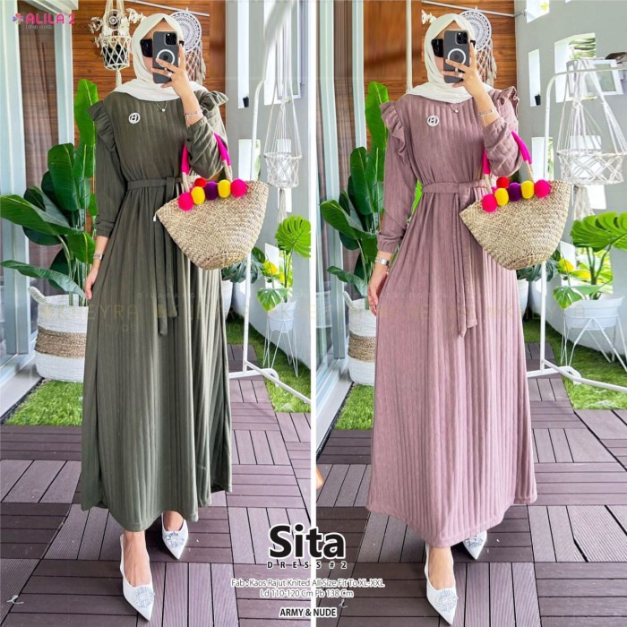 gamis maxy kaos rajut knit sita dress tebal melar import ori alila