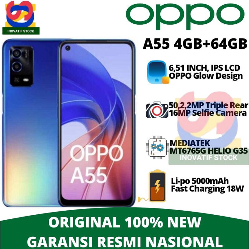 HP BARU OPPO A54 | A55 4GB|6GB/64GB|128GB GARANSI RESMI 100% ORIGINAL FULL AKSESORIS-A55 Biru 4gb/64gb