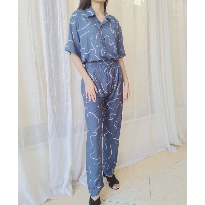 One Set Setelan Tie Dye Bali Kemeja Lengan Pendek - ONE SET Piyama Tie Dye Wanita & Pria GROSIR-2