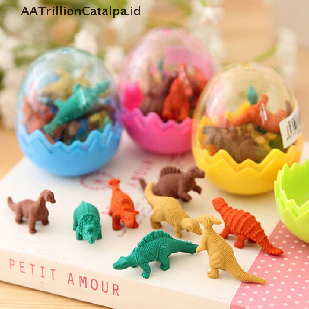 Aatrillioncatalpa 8pcs Penghapus Karet Bentuk Telur Dinosaurus Lucu Untuk Stationery Kantorsekolah