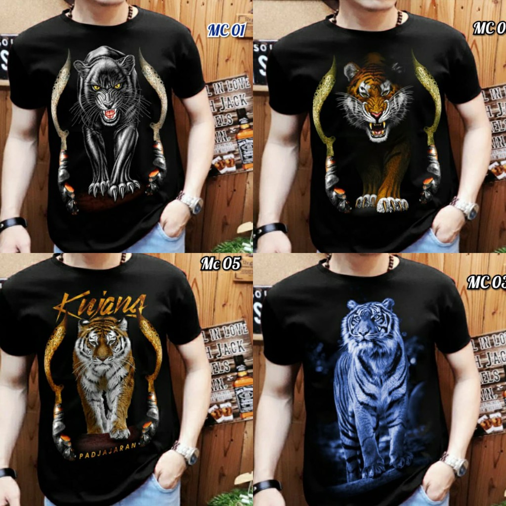 Kaos Distro Pria Lengan Pendek Motif Macan Kujang / Shalch Trendy