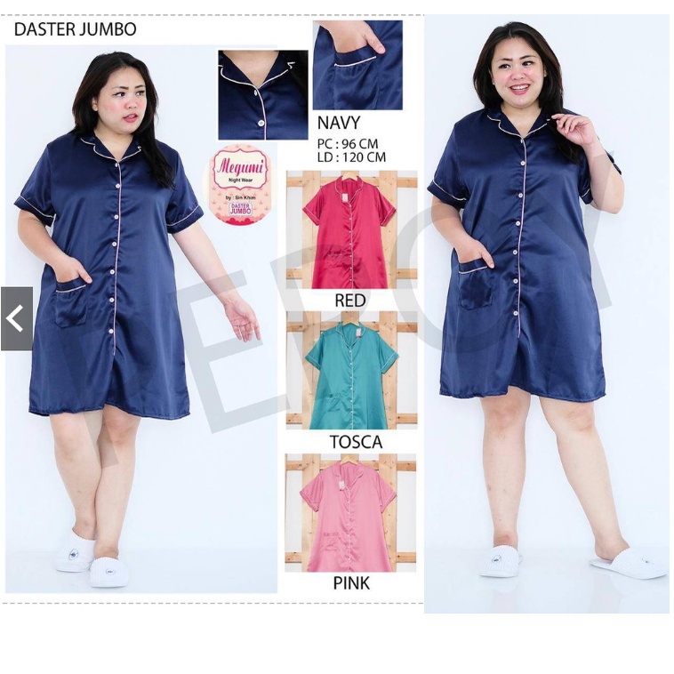 Fortglass DST Satin EMBOS Sleepwear Baju Tidur Daster Wanita Dewasa Lengan Pendek Saten Big Size JUMBO XL-XXL