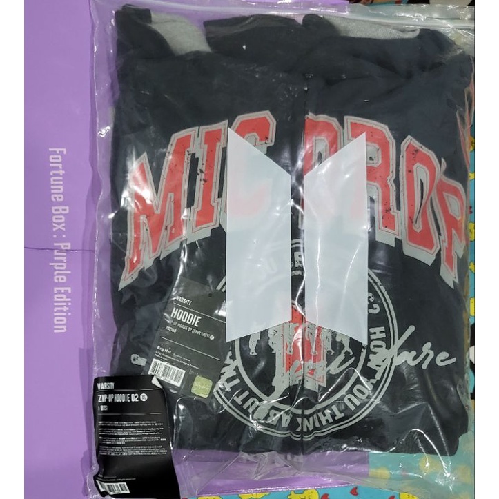 (READY) OFFICIAL BTS varsity zip up hoodie mic drop dark grey uk. XL