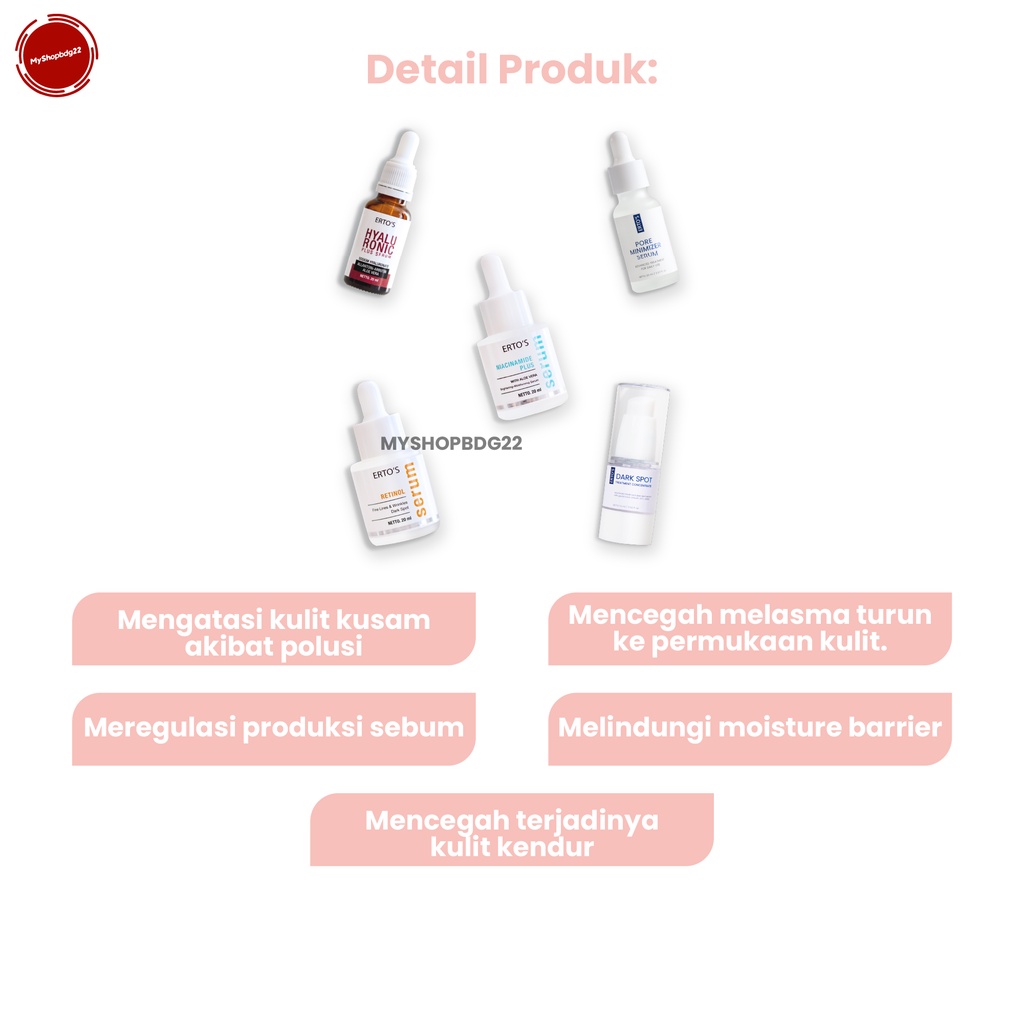 Serum Ertos Retinol Niacinamide Hyaluronic Dark Spot Perawatan Kecantikan Kulit Wajah Atasi Pori Pori Besar By Myshopbdg22