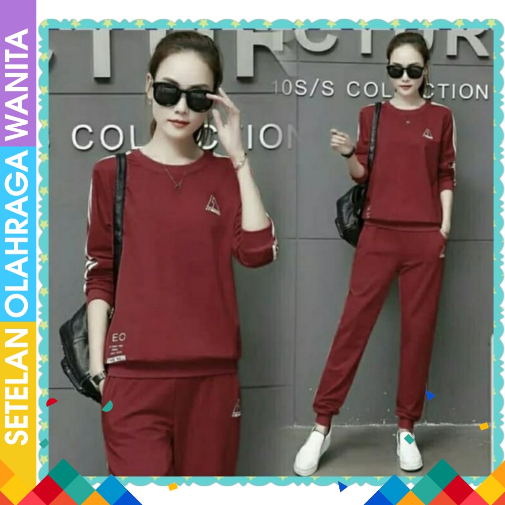 BAJU OLAHRAGA MUSLIMAH WANITA SYARI BELIEVE BMS 03 WARNA ABU ORI Setelan Senam Doble Cross V Merah