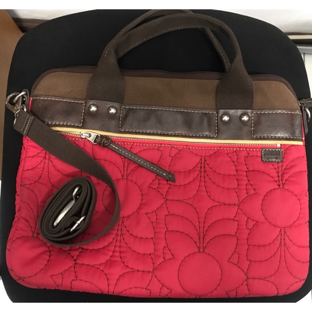 Preloved- Original Fossil Laptop Bag- Red