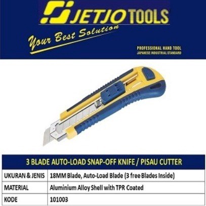 

JETJO TOOLS 3 Blades Utility Knife Auto-Load 18MM Pisau Cutter 18 MM