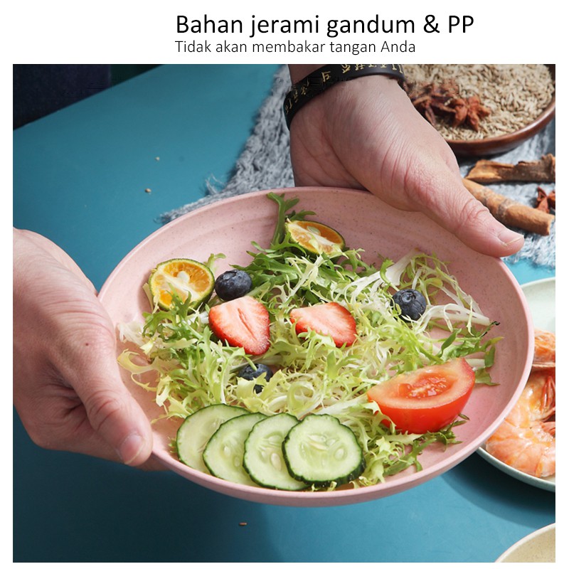 Piring Makan Isi 4 Saji Serbaguna Diameter 23 dan 25 cm Warna Pastel Bahan Wheat Straw Bulat Plate-6