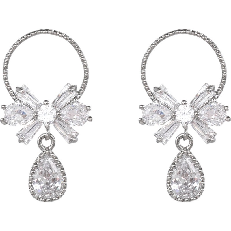 Anting Hoop Desain Waterdrop Aksen Berlian Gaya Korea Untuk Wanita