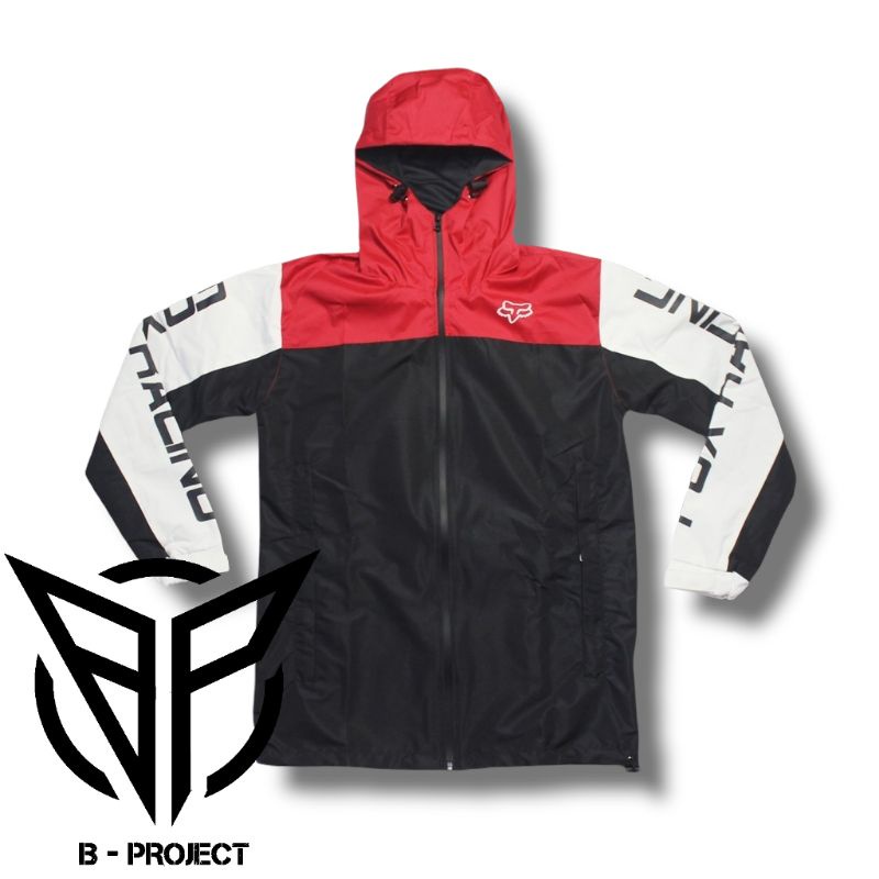 JAKET WATERPROOF - JAKET PRIA -  JAKET FOX BLACK RED, CRF 150, KLX 150, YAMAHA WR - JAKET SUPERMOTO 
