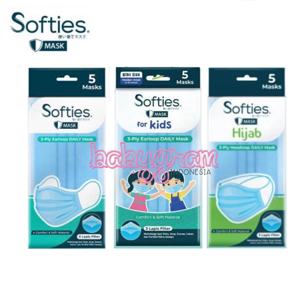 Softies Masker 3ply Headloop Hijab Jilbab Mask isi 5pcs