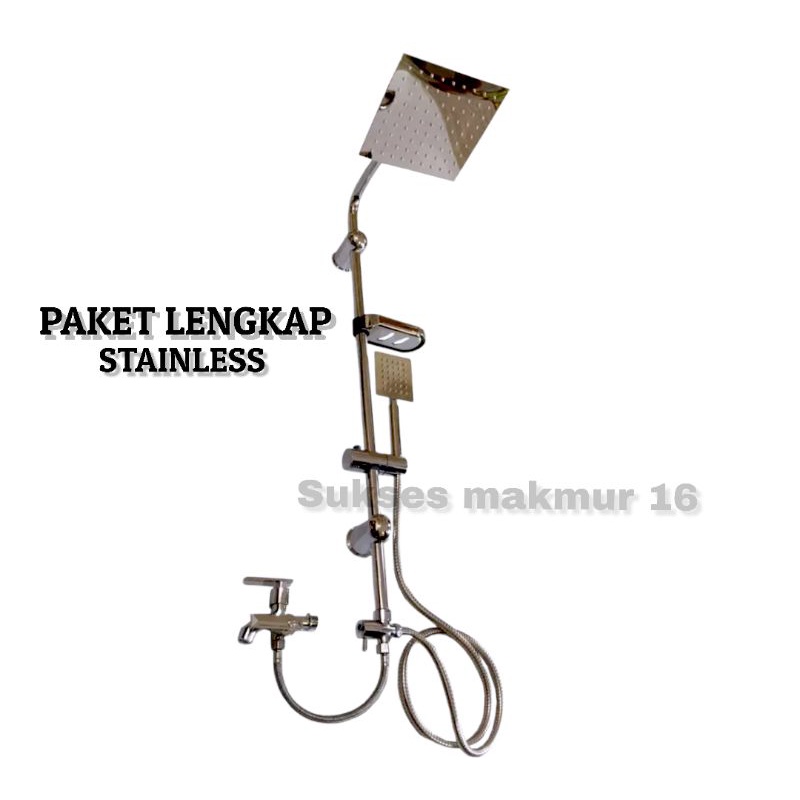 Shower Mandi Set Tiang + Kran Cabang 1/2&quot; SHOWER COULUMN Stainless Model Kotak / Wall &amp; Hand Shower Stainless | Shower Tiang Stainless