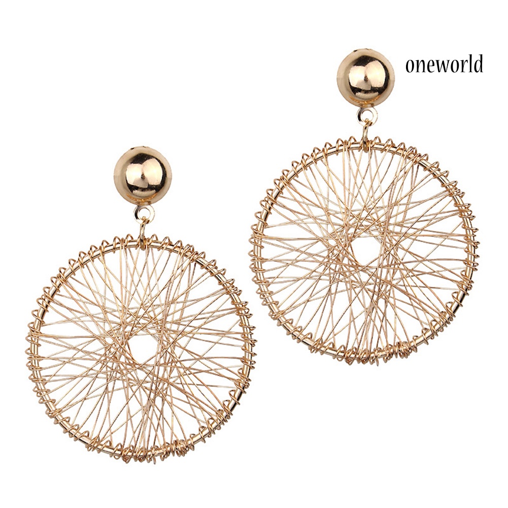 OW@ Women Fashion Geometric Circle Winding Thread Net Dangle Drop Earrings Jewelry