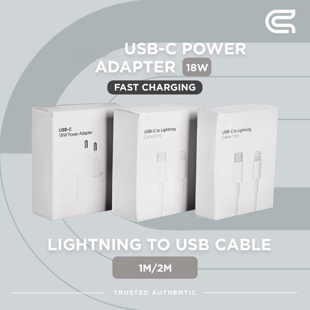 Bundling Charger Fast Charging - Lightning To USB-C Cable &amp; Adapter 18 Watt