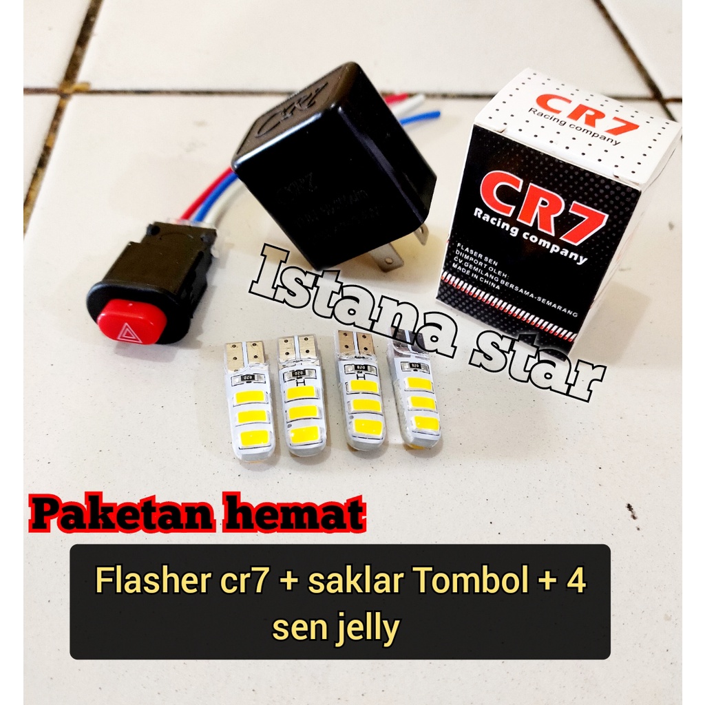 PROMO PAKET SEN SEIN 4 BIJI + FLASHER CR7 +SAKLAR KABEL UNIVERSAL PUTIH