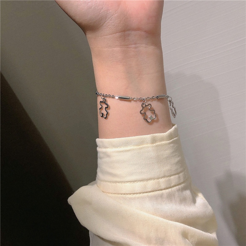 Siy Gelang Tangan Rantai Stainless Steel Motif Beruang Aksen Hollow Untuk Perhiasan Wanita