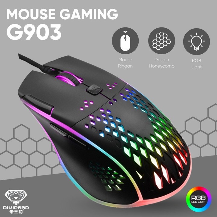 Mouse Gaming Honey Comb USB Divipard G903 RGB Effects 7200 DPI