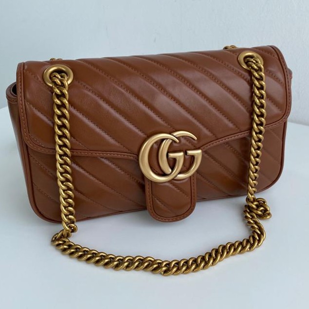 Tas Gucci GG Marmont matelassé shoulder Coklat 443497 KULIT ORIGINAL ASLI ORI Hadiah Kado Wanita Ibu