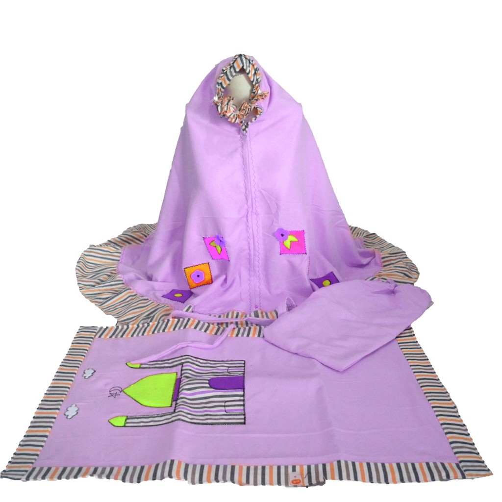 Mukena Anak Tas Sajadah Salur bahan Katun Micro Super-purple