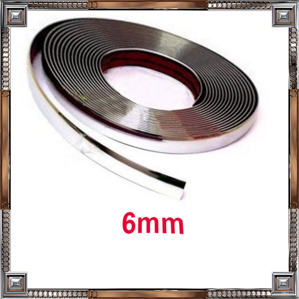 GS8 6mmx15M Lis Dekorasi Interior Eksterior Mobil Moulding Chrome Trim Strip QEEPY C3578 - Silv