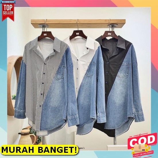 Atasan Kemeja Hem Wanita Cewek Jumbo Lengan Panjang Kotak Wp262 K Ey235 [Yuka Kotak Ro] Wanit Katun 